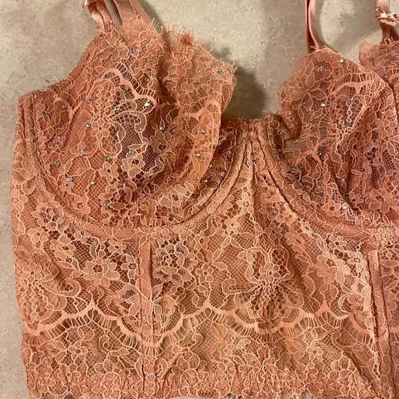 Victoria's Secret Dream Angels Bustier Bra Push up without padding 32DD Pink Lac - Picture 2 of 10